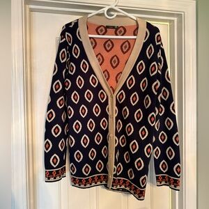 THML Navy, Orange and Beige Diamond Pattern Cardigan